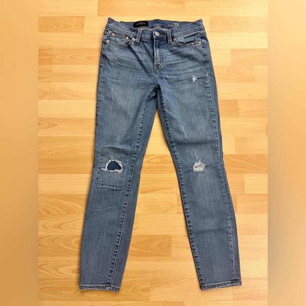 J. Crew Toothpick Light Blue Skinny Distressed Jeans